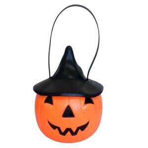 Vintage 1995 Empire Blow Mold Light Up Trick Or Treat Bucket Pumpkin Witch Hat